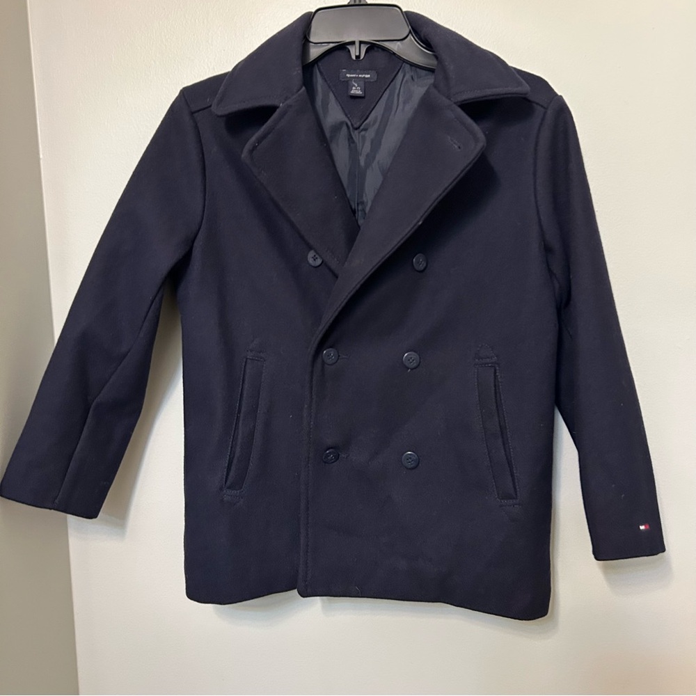Boys‎ Tommy Hilfiger Wool Blend Double Breasted Coat Jacket Navy 6/7  Navy EUC